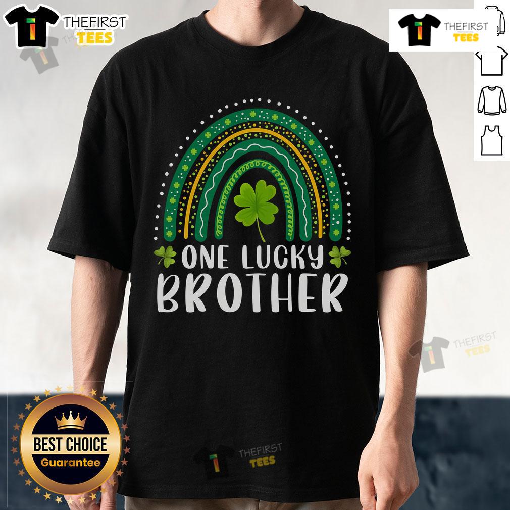 Premium Hooligan Squad St. Patrick's Day T-Shirt featuring a rainbow design and 'One Lucky Brother' text.