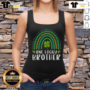 Premium Hooligan Squad Funny St. Patrick's Day tank top featuring a rainbow and 'One Lucky Brother' design.