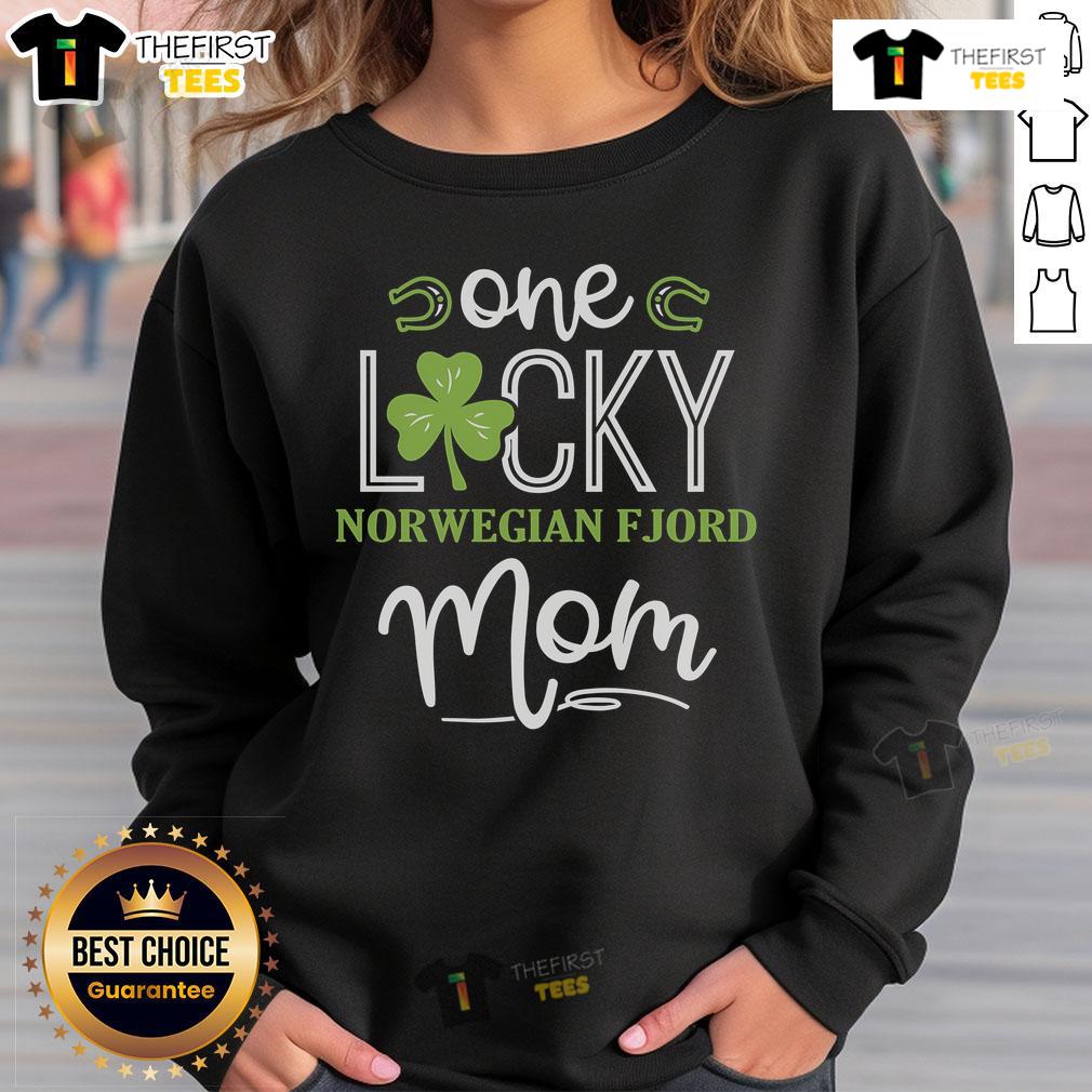 Alt Text: Premium one lucky Norwegian Fjord horse mom sweatshirt for Irish horseback riding enthusiasts, featuring a stylish design.