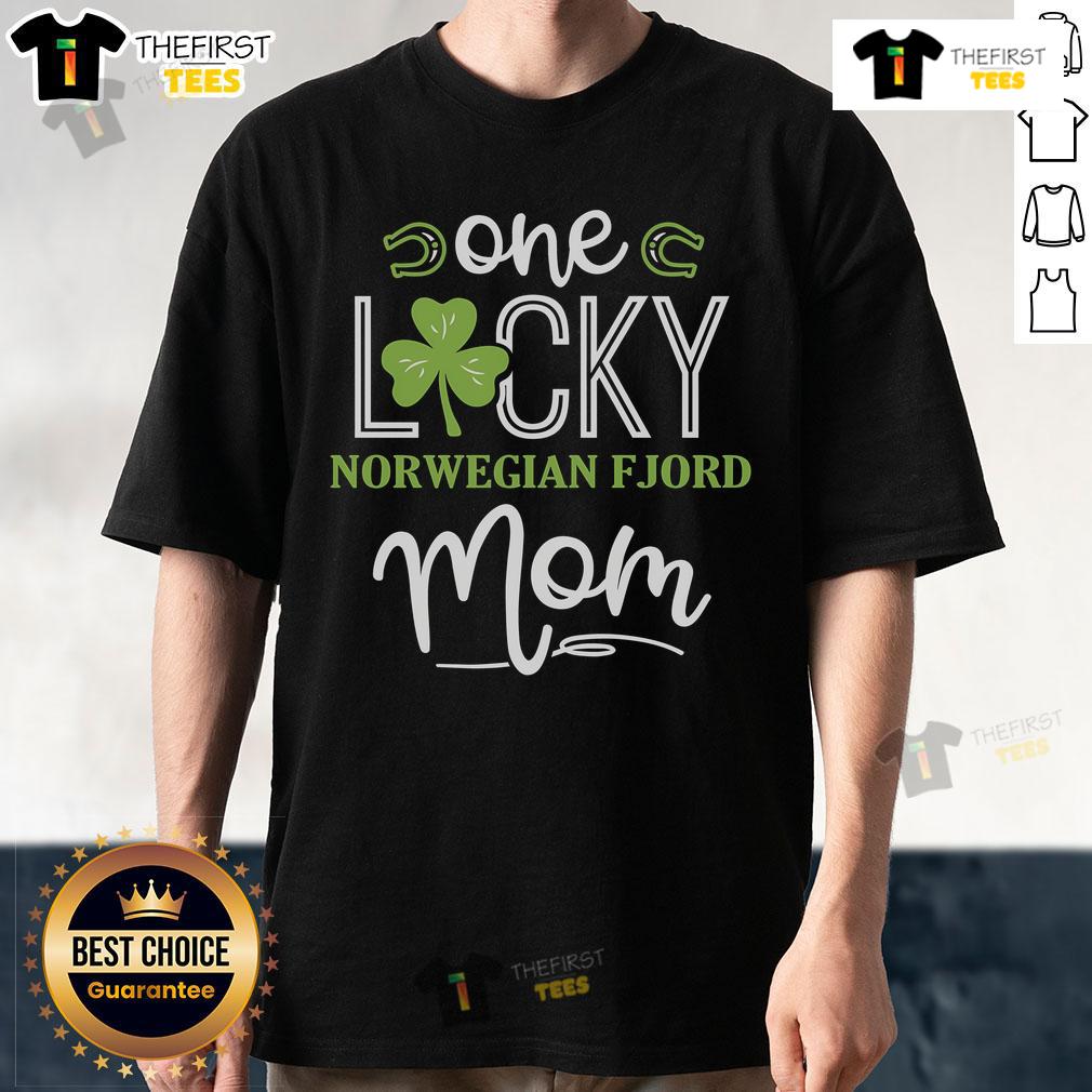 Premium One Lucky Norwegian Fjord Horse Mom T-shirt for Irish horseback riding enthusiasts featuring a stylish design.