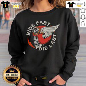Premium Ride Fast Die Last Skull Biker sweatshirt featuring a bold skull graphic, perfect for motorcycling enthusiasts.