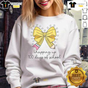 Pretty Coquette Bow Teacher 100th Day of School Sweatshirt featuring a stylish design for educators celebrating milestones.
