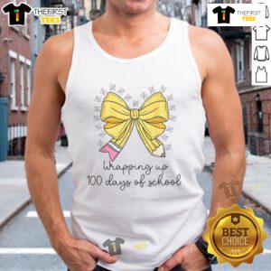 Pretty Coquette Bow Teacher 100th Day of School tank top featuring colorful design and playful graphics for teachers.