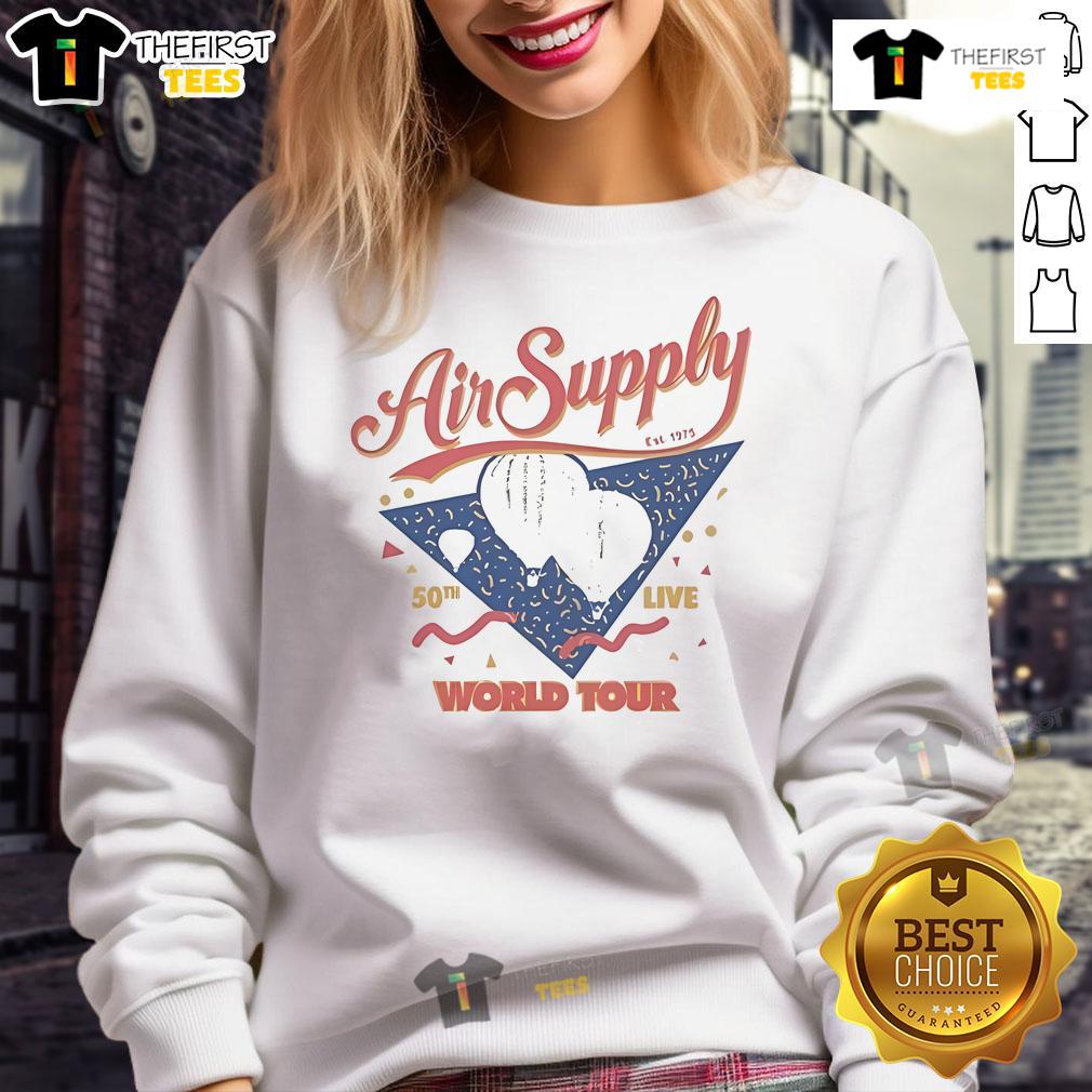 Top Air Supply 50th Live Music World Tour 2025 sweatshirt with balloon design, celebrating the band's legacy since 1975.