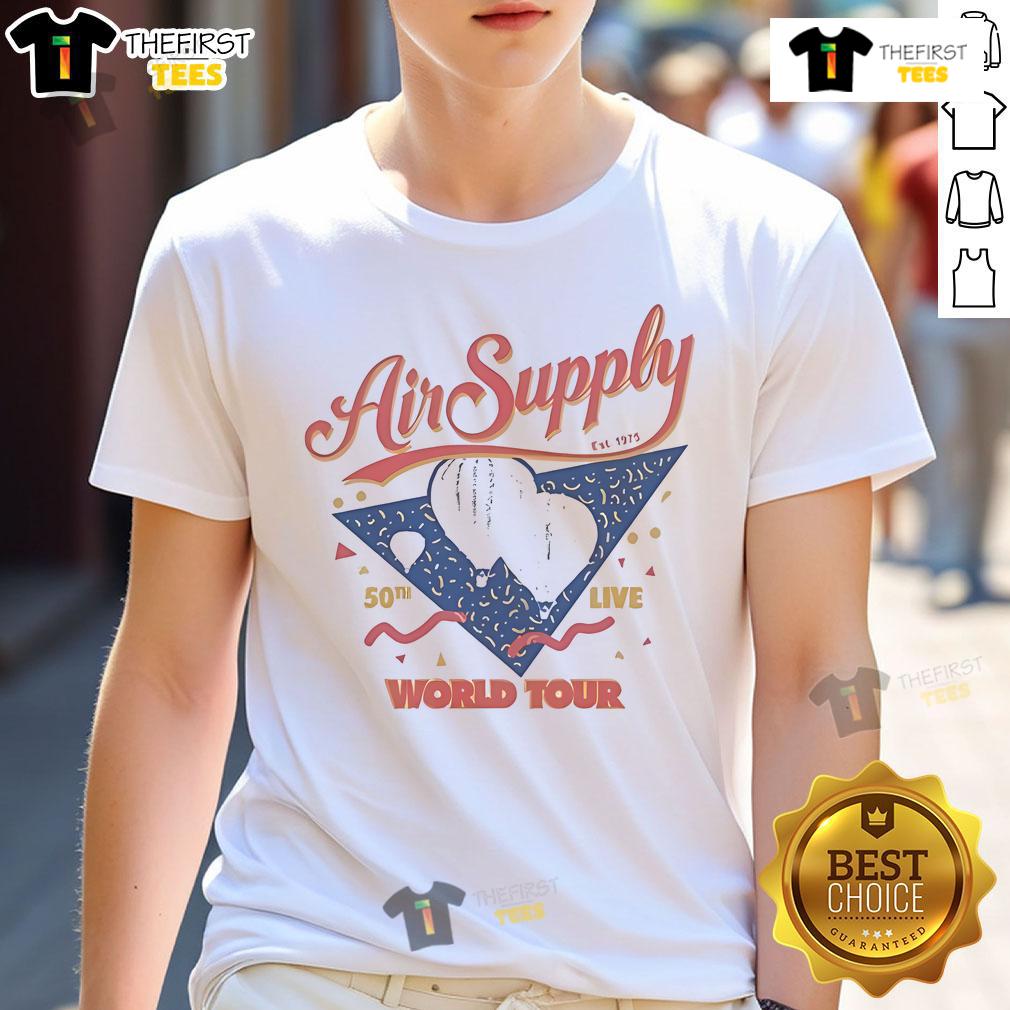 Top Air Supply 50th Live Music World Tour 2025 T-Shirt featuring balloon design, celebrating the band's legacy since 1975.
