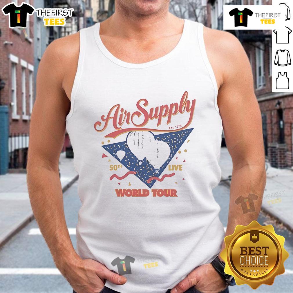 Top Air Supply 50th Live Music World Tour 2025 balloon graphic on a stylish tank top, celebrating their legacy since 1975.