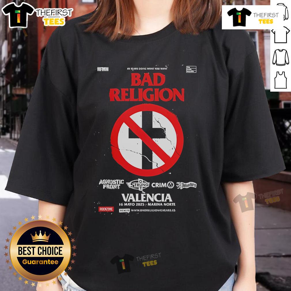 Bad Religion 2025 tour shirt for Valencia, Spain show at Marina Norte, celebrating 45 years of punk rock.