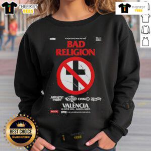 Top Bad Religion 45 Years Tour 2025 sweatshirt for the show in Valencia, Spain at Marina Norte, featuring iconic band logo.