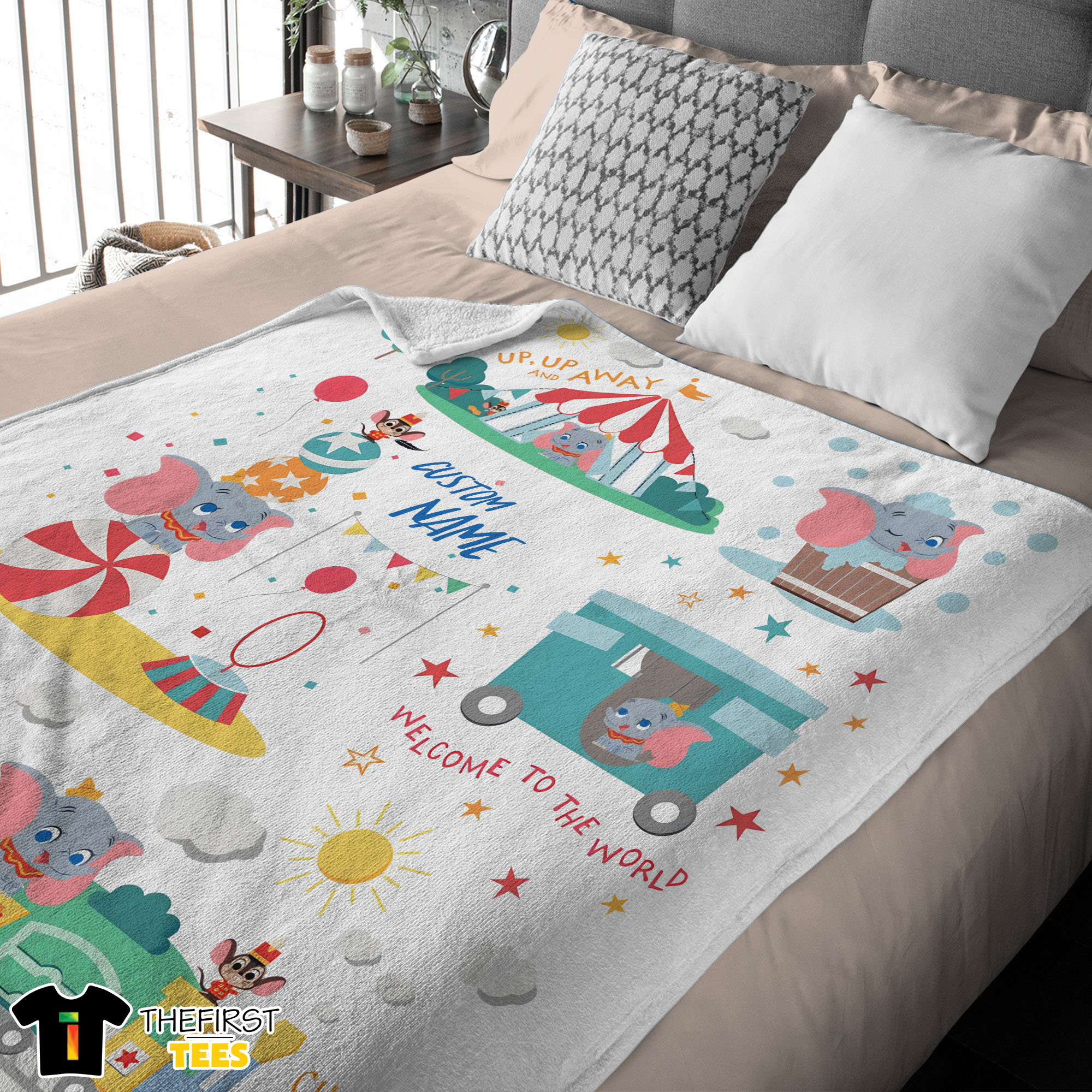 Dumbo Personalized Minky Blanket Circus Elephant Nursery Blanket Fleece Customized Blanket