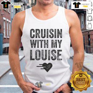 Good Vintage Cruisin With My Louise For Close Friends tank top displayed on a model against a vibrant urban backdrop.