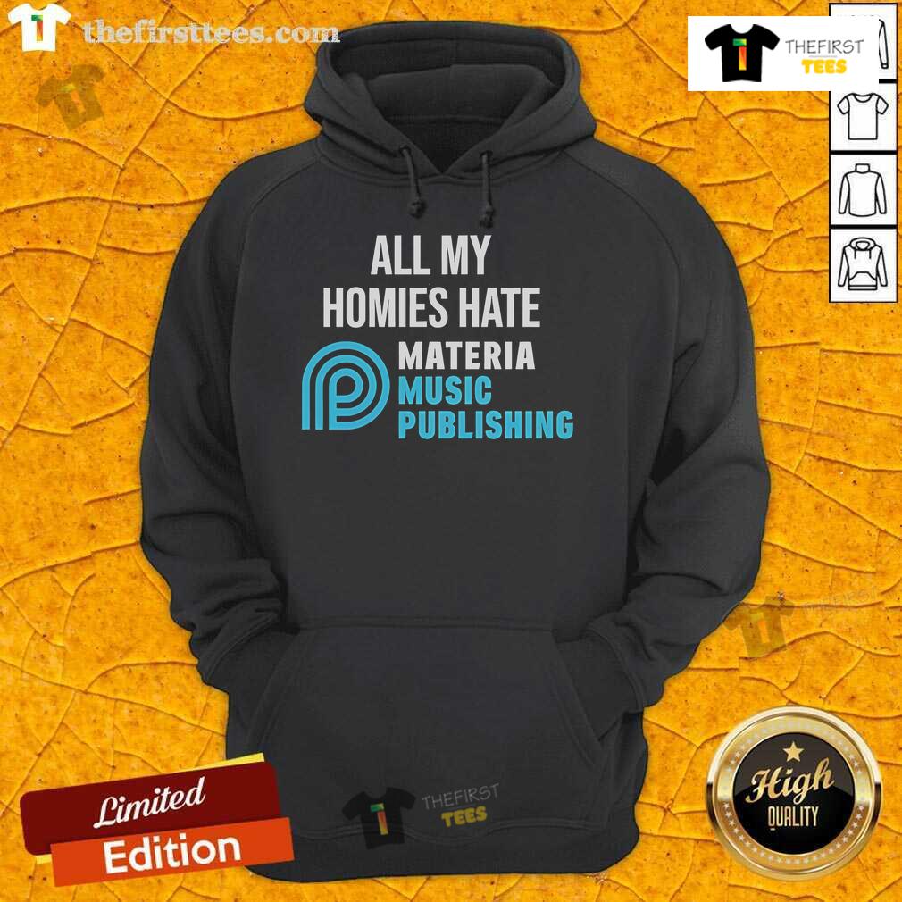 Official All My Homies Hate Materia Music Publishing Hoodie in black with bold graphic design, perfect for music fans.