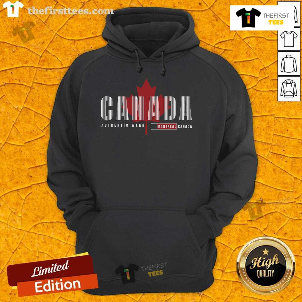 Official Canada Montreal Authentic Wear Hoodie in navy blue, featuring a logo and cozy design for casual style.