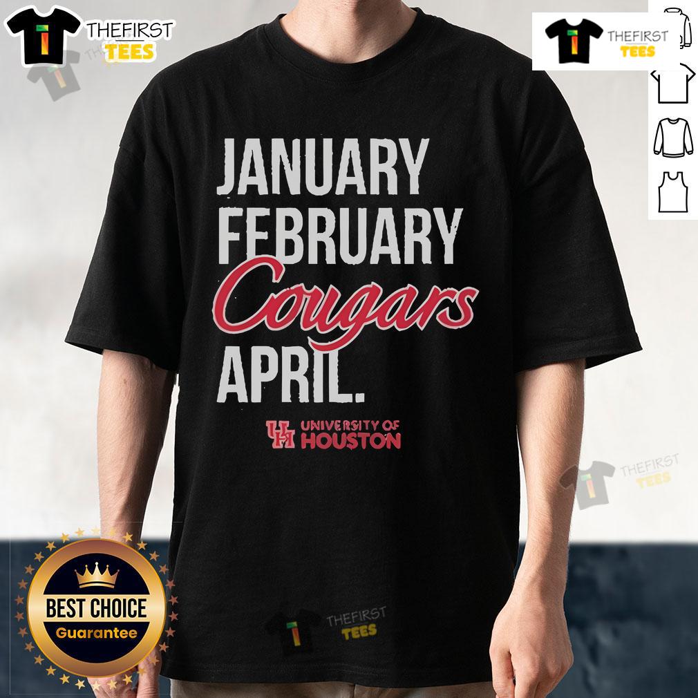 Official Houston Cougars basketball T-shirt for January and February, featuring team colors and logo, perfect for fans.