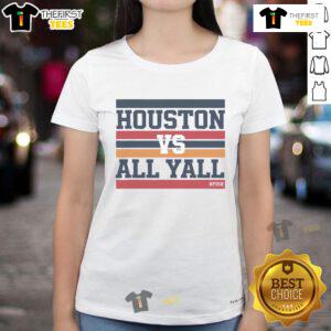 Alt Text: Official Houston Vs All Y'all Fish Bayou City Ladies Tee showcasing vibrant design and comfortable fit for fans.