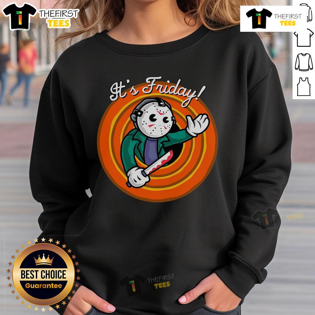 Official It's Friday Jason Friday The 13th sweatshirt featuring iconic horror graphics, perfect for fans of the franchise.