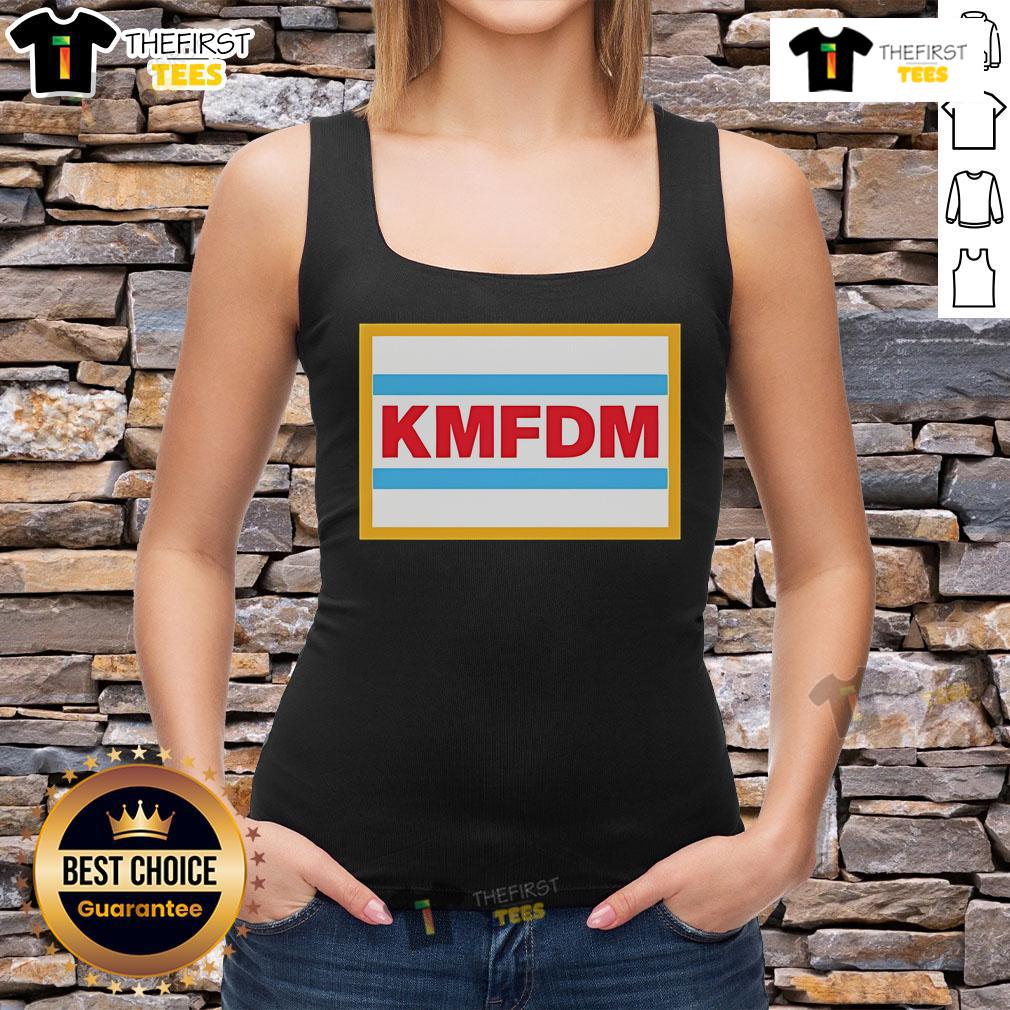 Official KMFDM Chi Logo Tank Top featuring the iconic KMFDM logo in bold design, perfect for fans and music lovers.