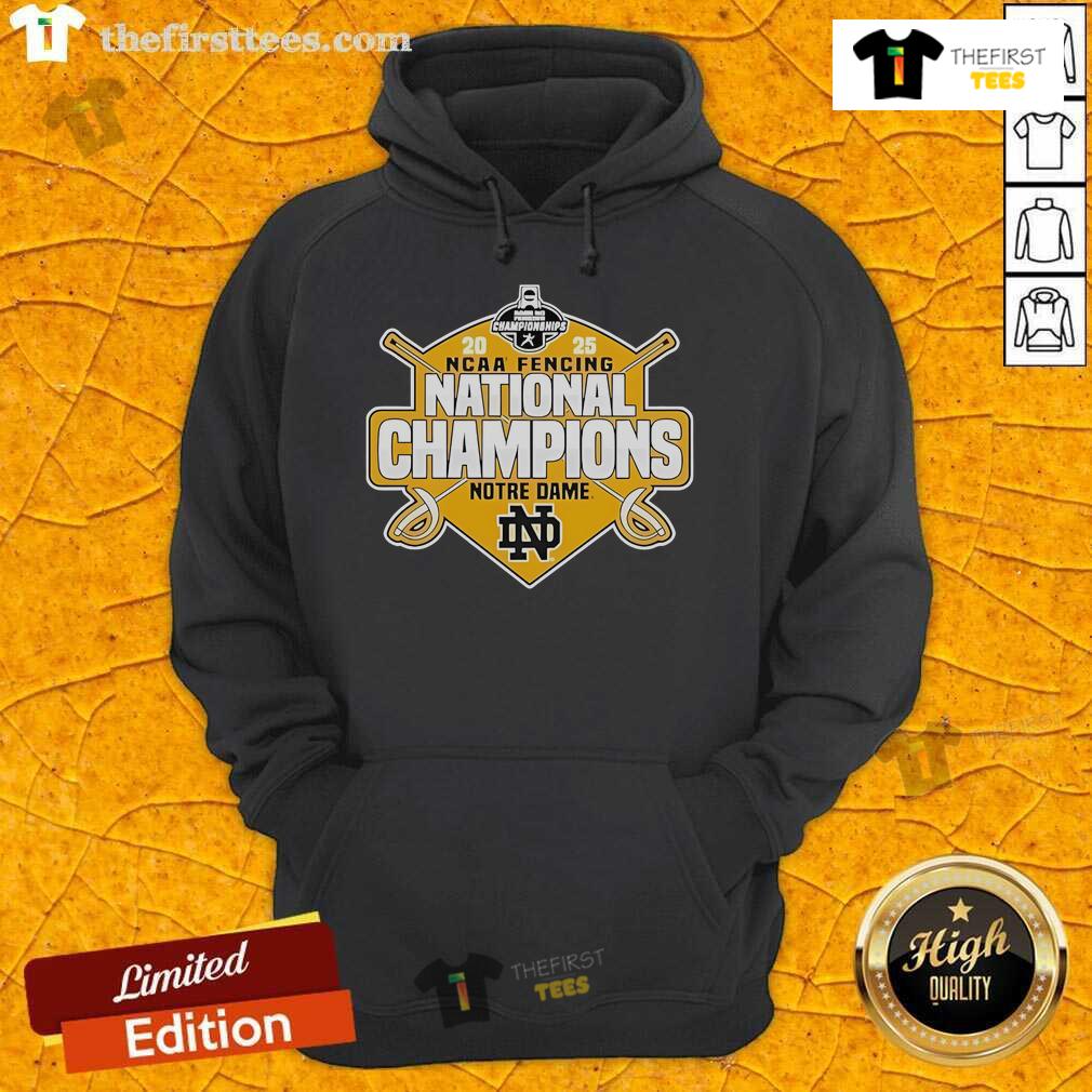Official Notre Dame Fighting Irish 2025 NCAA Fencing National Champions hoodie showcasing team pride and championship spirit.