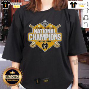 Official Notre Dame Fighting Irish 2025 NCAA Fencing National Champions Ladies Tee, showcasing pride and athletic spirit.