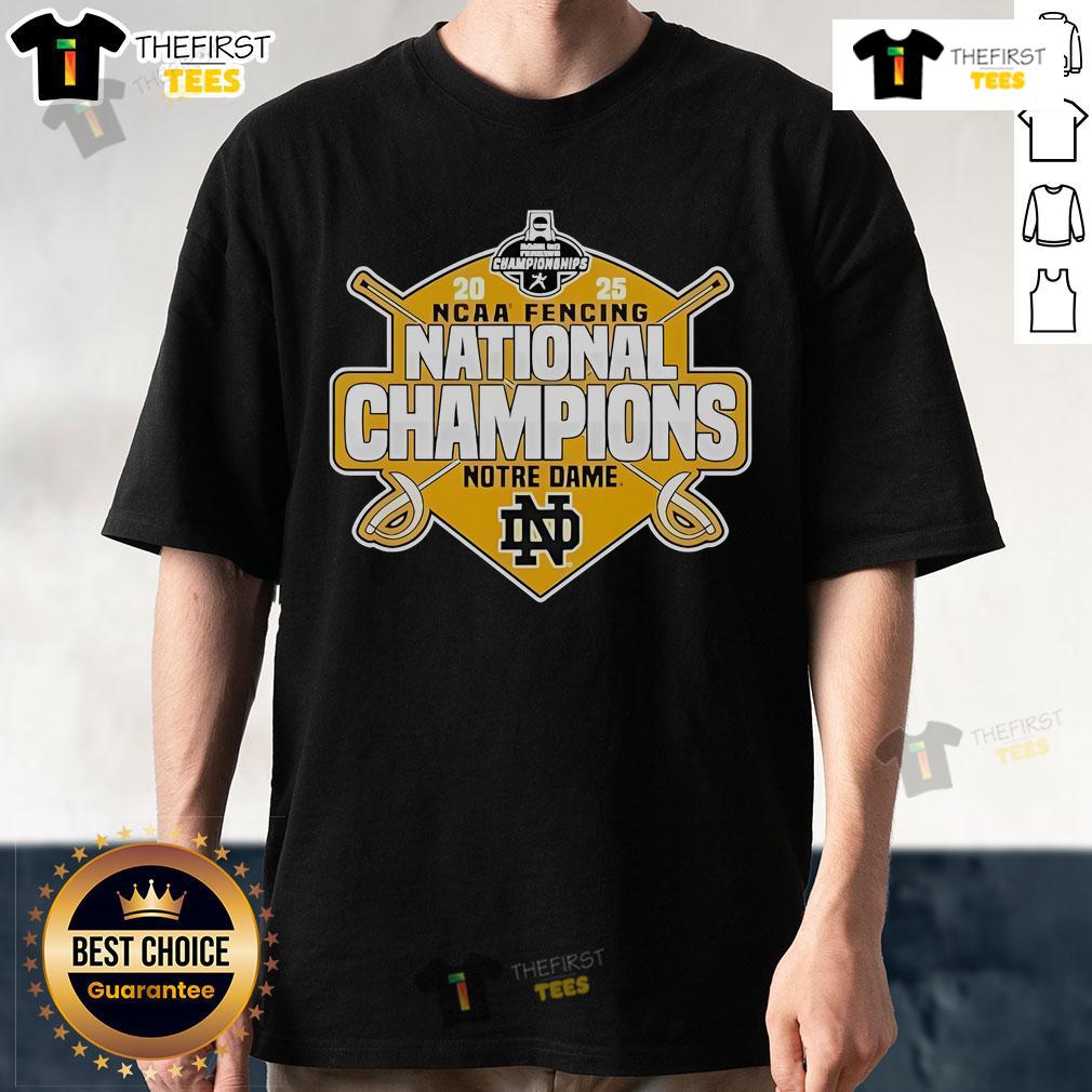 Alt Text: Official Notre Dame Fighting Irish 2025 NCAA Fencing National Champions T-Shirt featuring bold logo and vibrant colors.