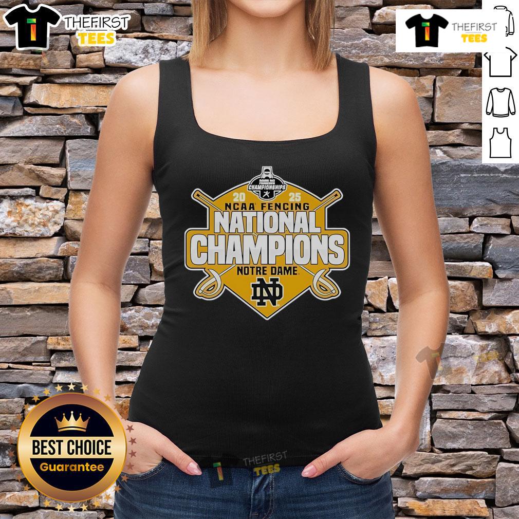 Official Notre Dame Fighting Irish 2025 NCAA Fencing National Champions Tank Top featuring vibrant team colors and logo.