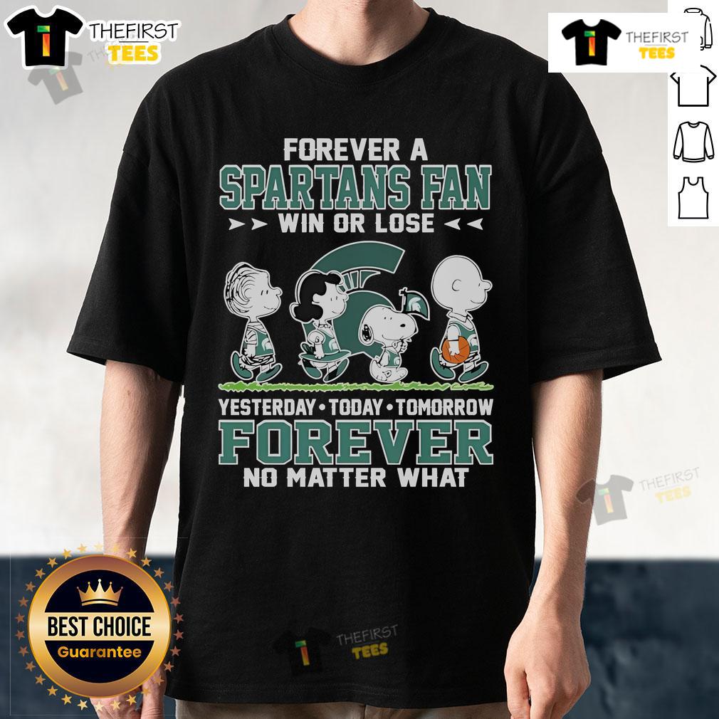 Official Snoopy Peanuts Forever Michigan State Spartans fan t-shirt, showcasing team spirit win or lose, perfect for fans.