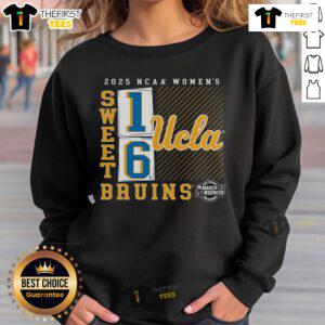 Official UCLA Bruins 2025 NCAA Women's Basketball Tournament Sweet 16 sweatshirt featuring a stylish no-look pass design.