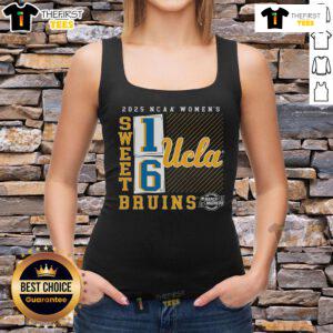 UCLA Bruins 2025 NCAA Women's Basketball Tournament Sweet 16 tank top featuring a stylish no-look pass design.