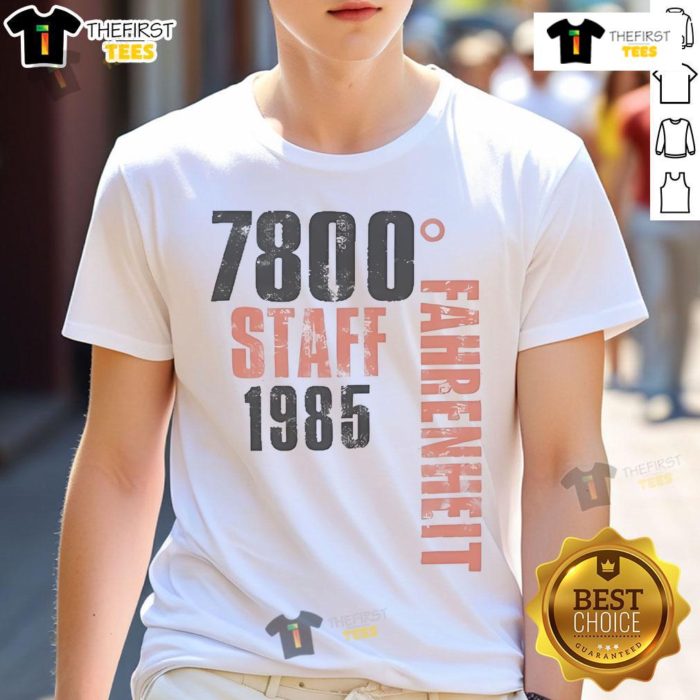 Alt Text: Original Bon Jovi 7800 Fahrenheit Staff 1985 T-Shirt featuring bold graphics and vintage design for rock music fans.
