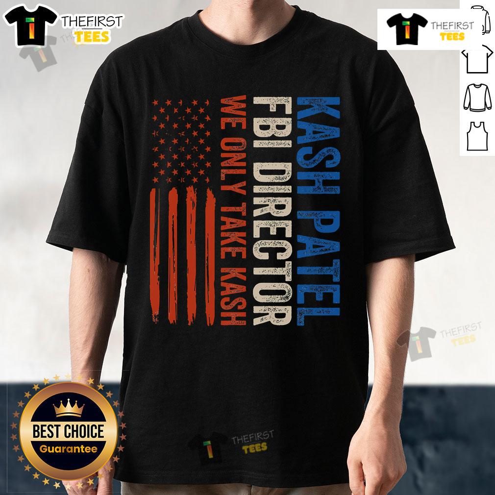 Premium Kash Patel FBI Director vintage t-shirt featuring American flag design, perfect for patriotic fashion enthusiasts.