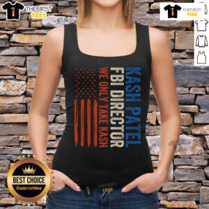 Premium Kash Patel FBI Director vintage tank top with American flag design, perfect for patriotic summer style.