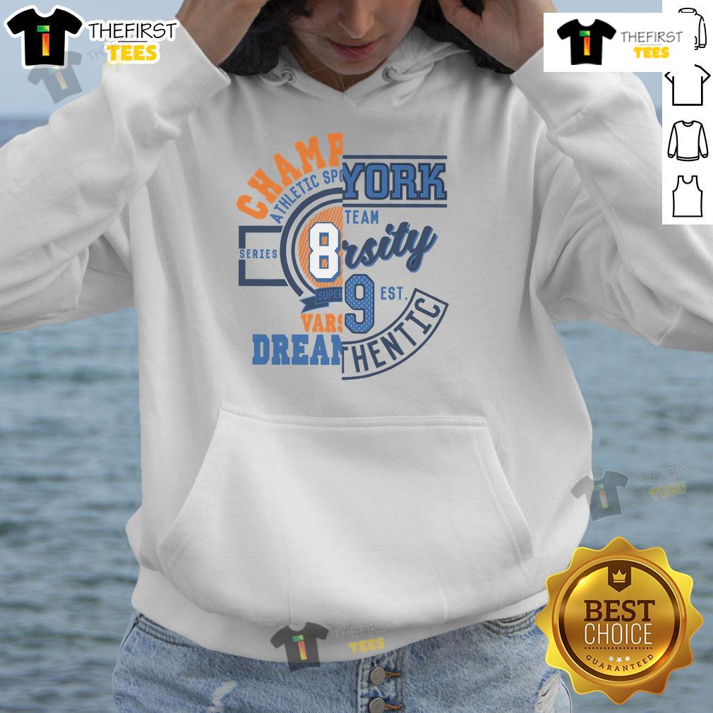 Premium New York Athletic Sports Champions Varsity Hoodie in navy blue, showcasing stylish design and comfort for athletes.