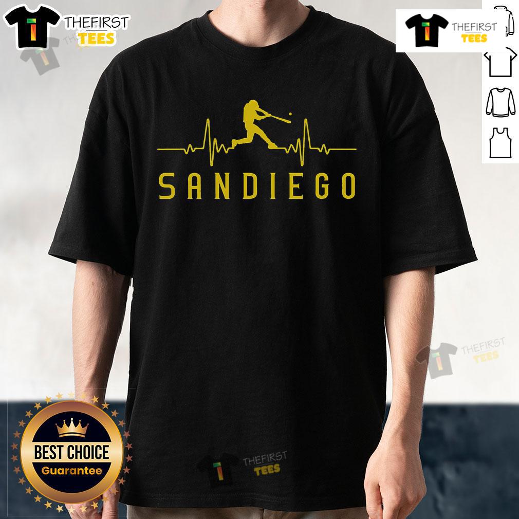 Premium San Diego Baseball Heartbeat T-Shirt featuring a stylish design perfect for baseball fans in San Diego.