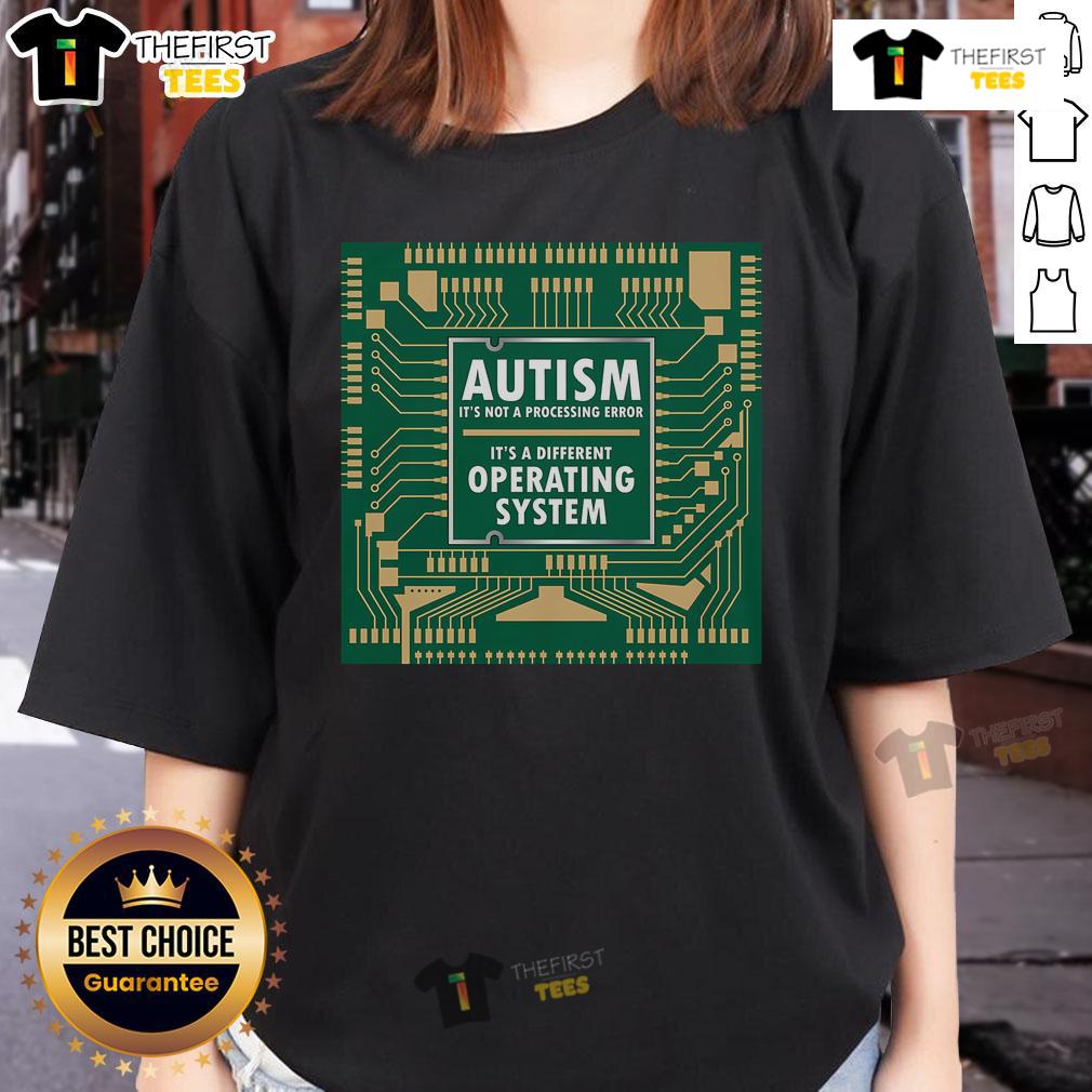 Top Autism Not Error Different Operating System tee featuring a colorful puzzle design for autistic pride.