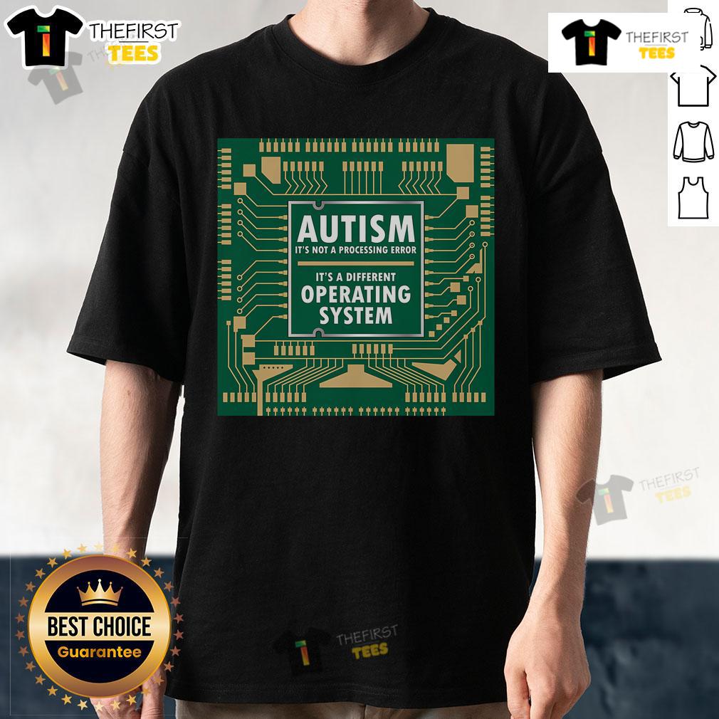 Top Autism Not Error Different Operating System Autistic Puzzle T-Shirt featuring a colorful puzzle design for autism awareness.