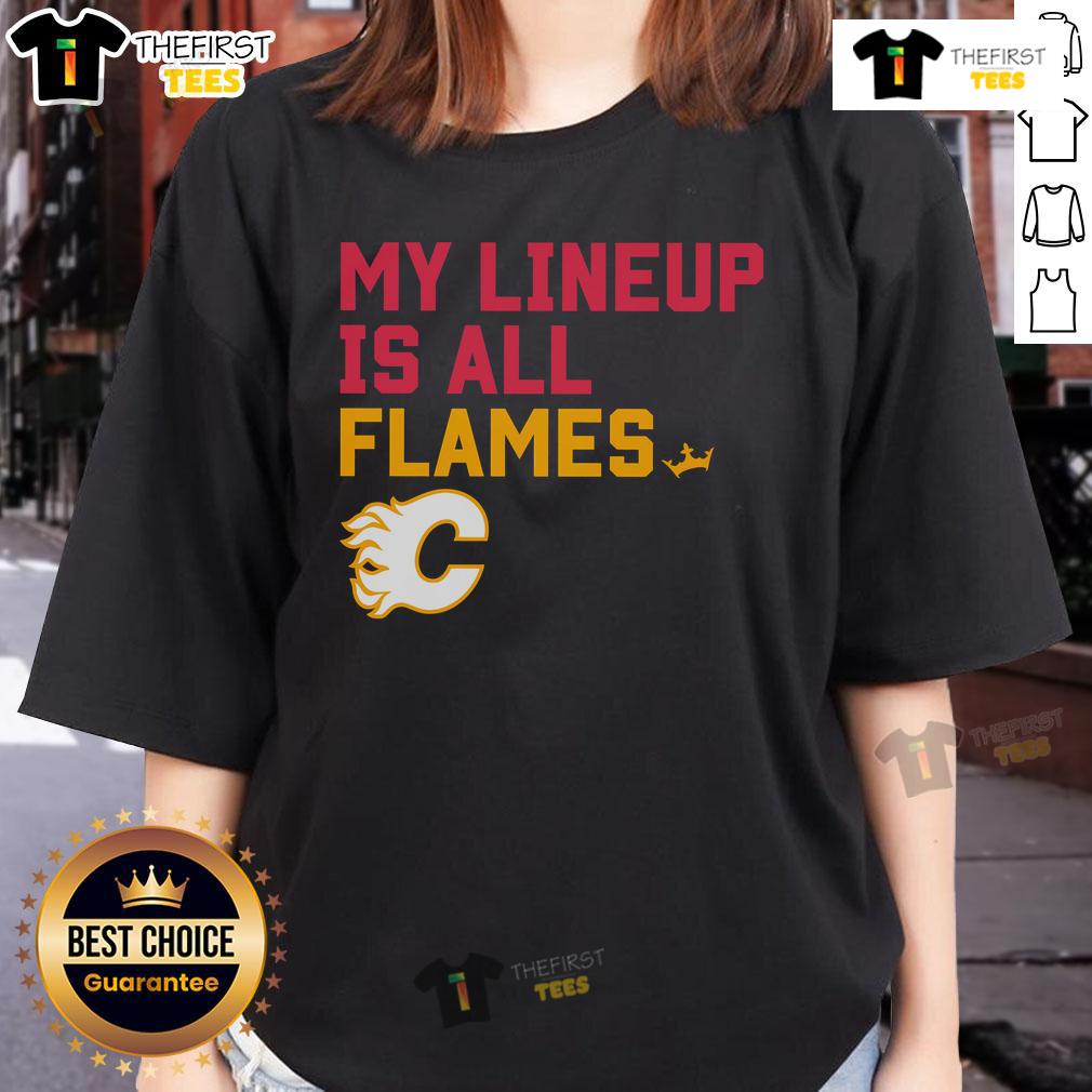 Top Calgary Flames My Lineup Ladies Tee featuring team colors and logo, perfect for female fans and game day attire.