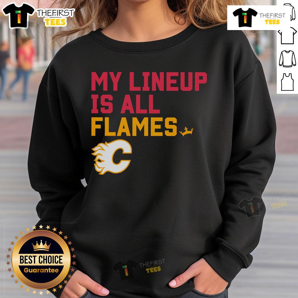 Alt Text: Top Calgary Flames My Lineup Sweatshirt featuring team logo and vibrant colors for ultimate fan style.