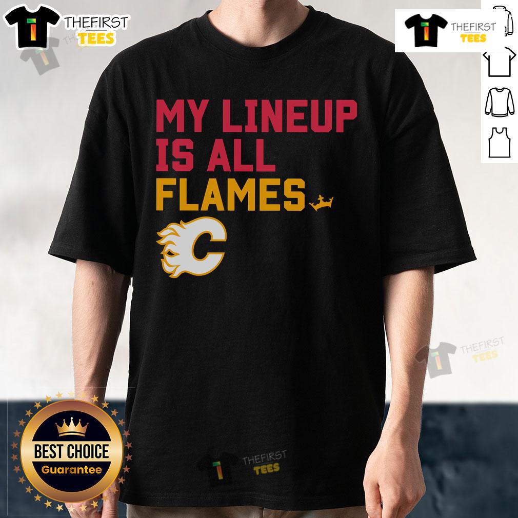 Top Calgary Flames My Lineup T-Shirt featuring team colors and logo, perfect for fans and game day attire.