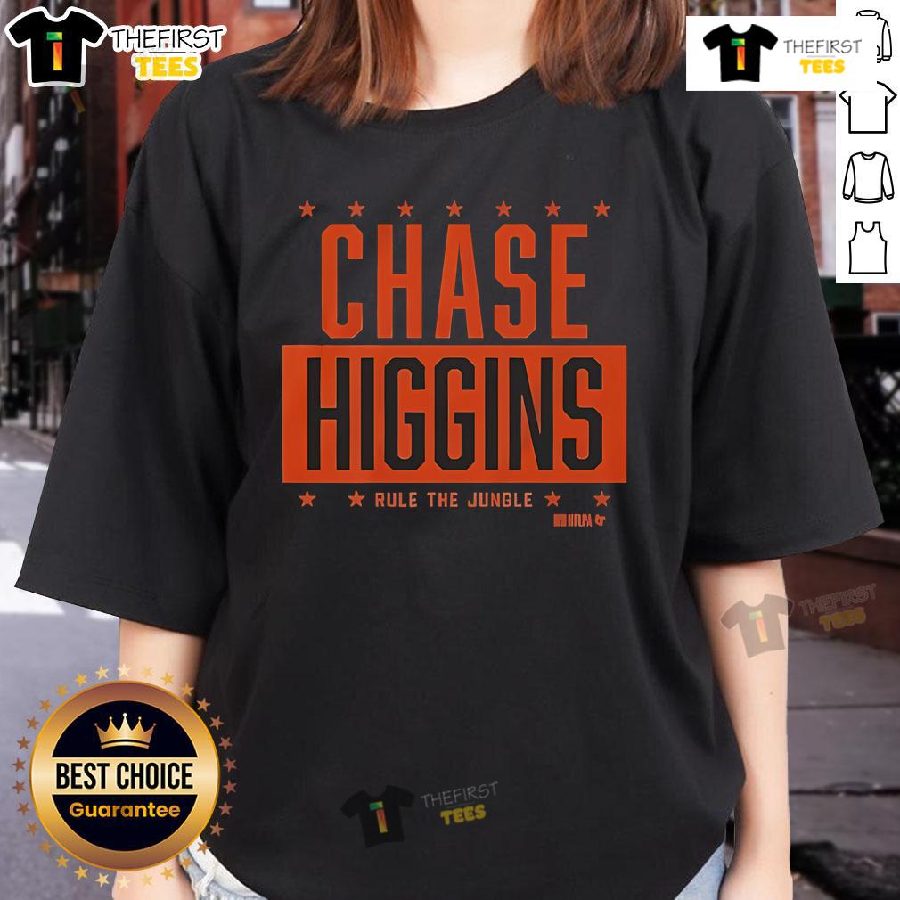 Alt Text: Top Chase Higgins Rule The Jungle Ladies Tee featuring vibrant jungle graphics and soft fabric, perfect for casual wear.