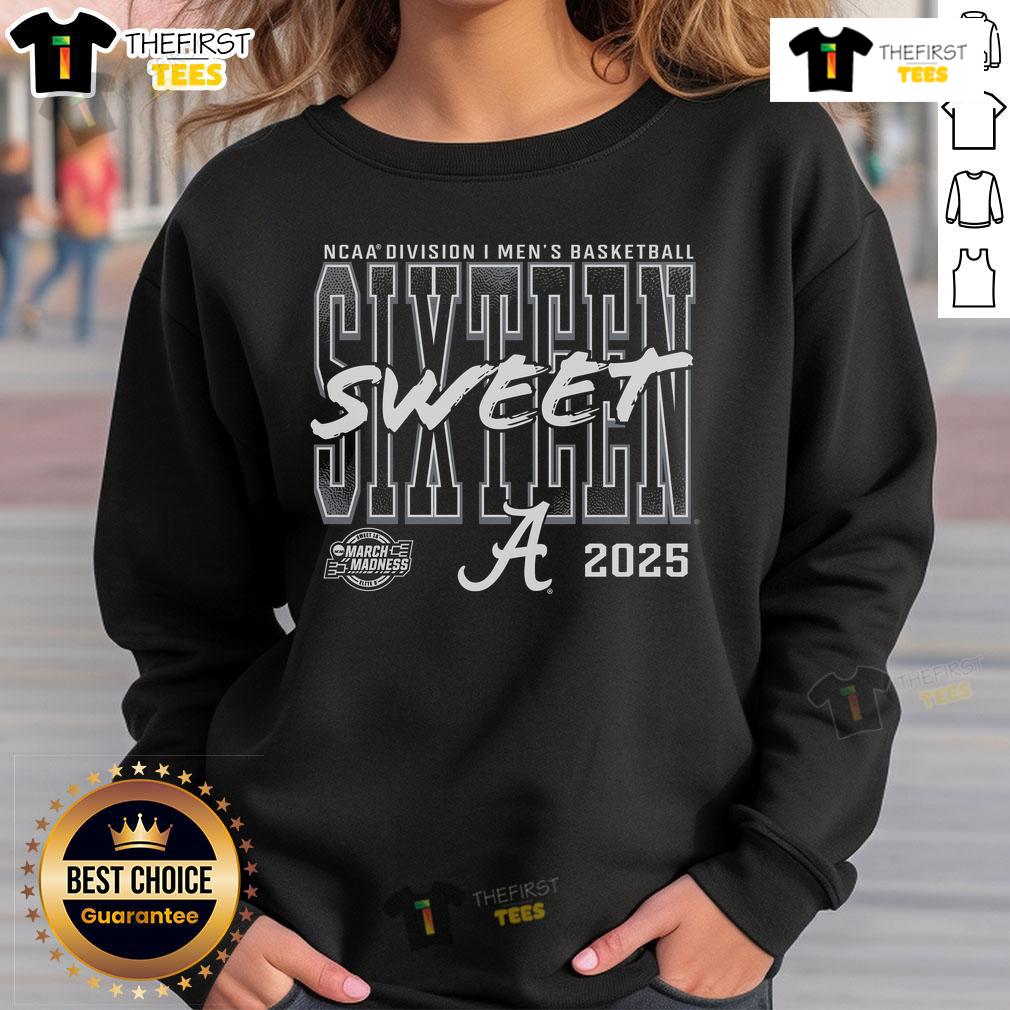 Top Crimson Alabama Crimson Tide 2025 NCAA Men's Basketball Tournament March Madness Sweet 16 Sweatshirt displayed.