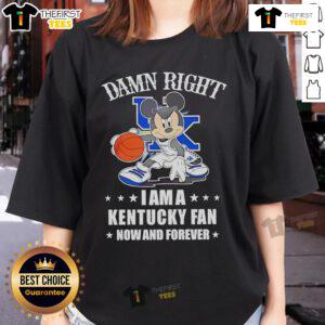 Top Mickey Mouse graphic tee for Kentucky basketball fans, featuring 'Damn Right I Am A Kentucky Basketball Fan' text.