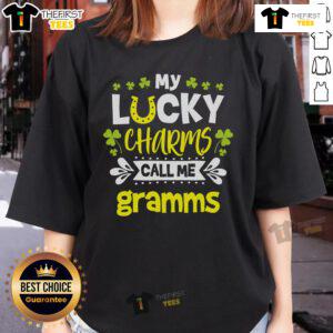 Top My Call Me Gramms St. Patrick's Day Ladies Tee featuring festive green design and playful text for celebrating the holiday.