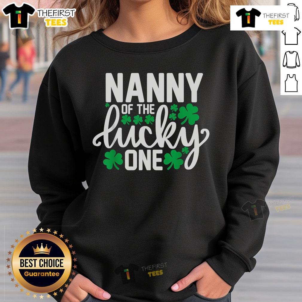 Alt Text: Top Nanny of the Lucky One sweatshirt for St. Patrick's Day, celebrating a first birthday in style.