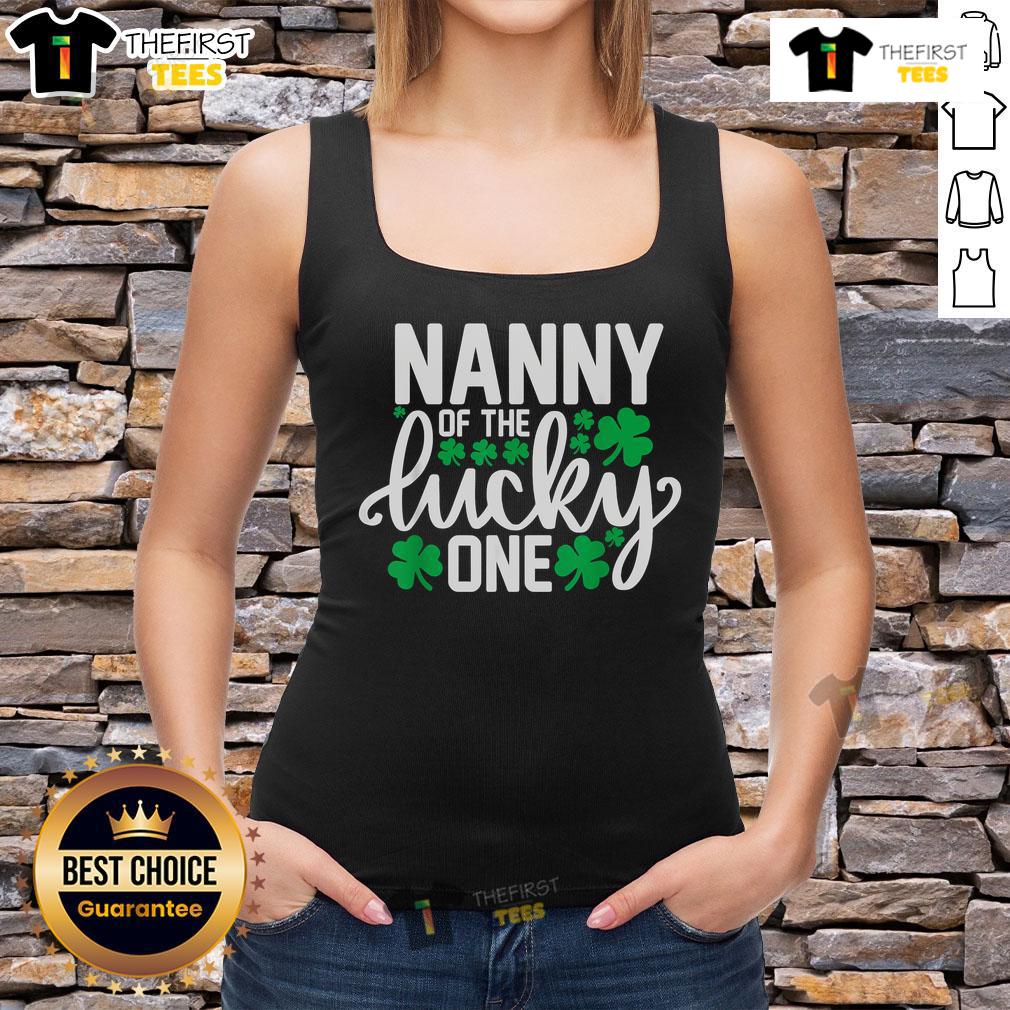 Adorable baby wearing a 'Top Nanny of the Lucky One' St. Patrick's Day tank top for their first birthday celebration.