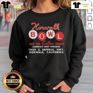 Vintage sweatshirt featuring 'Top Norwalk Bowl' design, perfect for family bowling nights and retro-style enthusiasts.