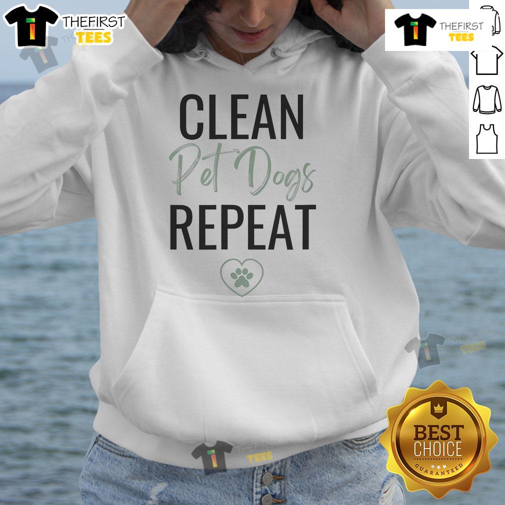 Friendly cleaning lady in a dog lover hoodie, promoting a cleaning business with a warm smile and professional demeanor.