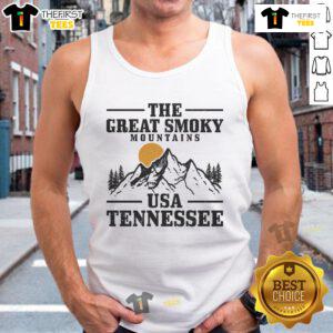Vintage tank top featuring a scenic view of the Smoky Mountains, perfect for hiking enthusiasts in Tennessee.