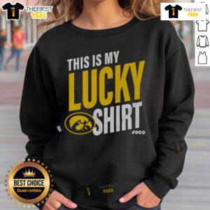 Official Iowa Hawkeyes This Is My Lucky Sweatshirt in black with gold logo, perfect for game day and fan apparel.