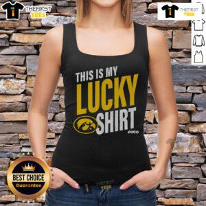 Official Iowa Hawkeyes 'This Is My Lucky' tank top featuring team colors and logo, perfect for game day attire.