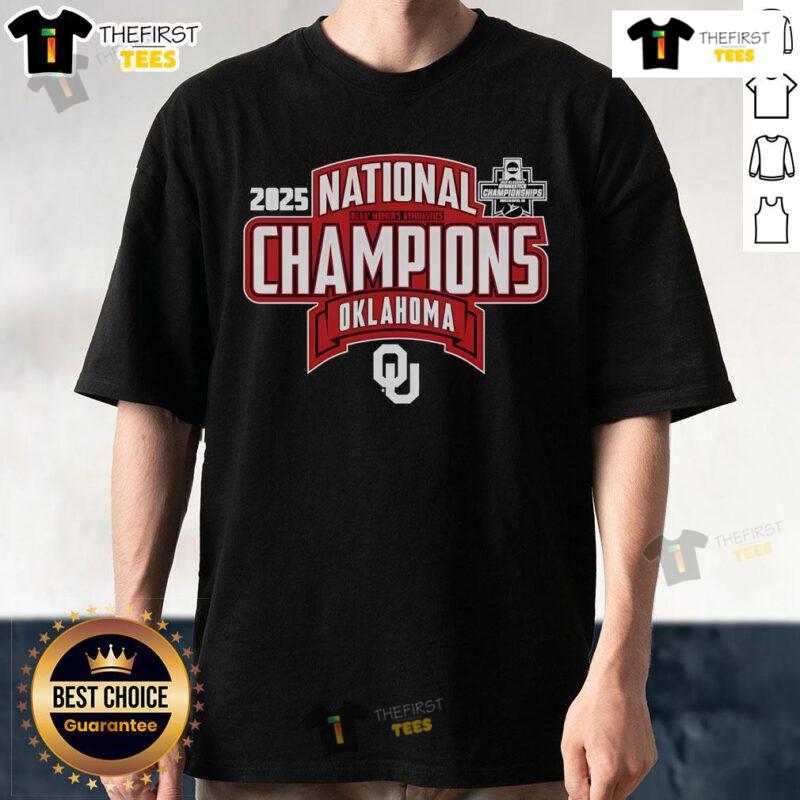 Official Oklahoma Sooners 2025 NCAA Women's Gymnastics National Champions T-shirt, featuring team colors and logo.