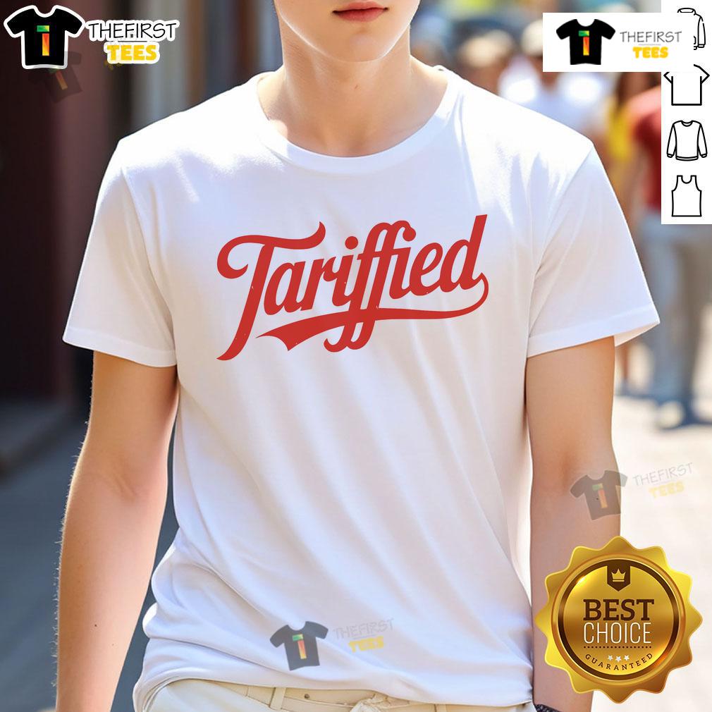 Official Tariffied 2025 Political Humor T-Shirt featuring a witty design on a vibrant background, perfect for political enthusiasts.